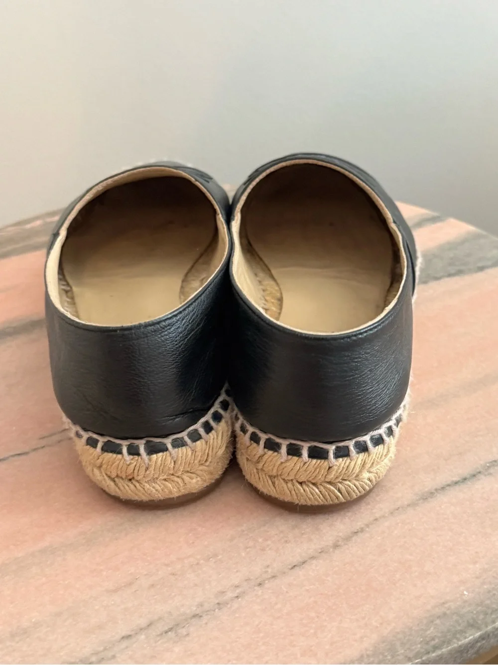 CHANEL Black Leather Espadrilles with CC Logo